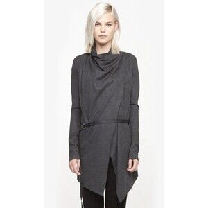 HELMUT LANG Wmns Sonar Draped Wool Cardigan Sz S Brownish Grey **no Belt